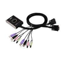 2-портовый KVM-переключатель со встроенными KVM кабелями 2х(1,2м), 1 user DVI-D(Female)+ 2хUSB(Тип А(Female)) +2хАудио(Female) <-> 2 cpu DVI-D(Male)+2хUSB(Тип А(Male))+2хАудио(Male), настольный, некаскад., не требуется внешнее питание/ PETITE 2 PORT DVI C