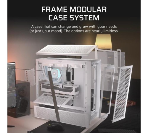 Корпус без блока питания/ Case Corsair Frame 4000D, Midi-Tower, TG, no fan, 2xUSB-A 3.2, 1xUSB 3.2 Type-C, E-ATX, ATX, mATX, mITX White