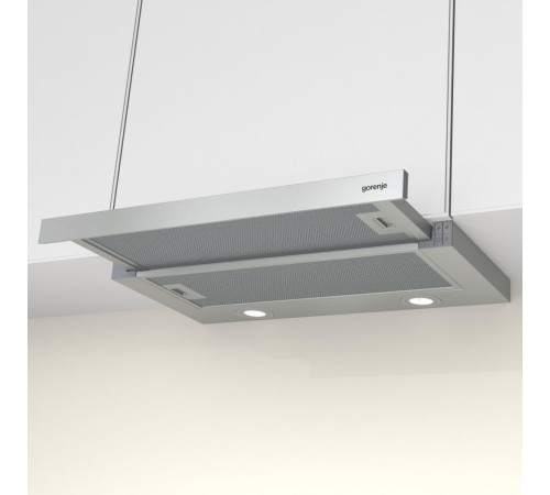 Вытяжки GORENJE/ Встраиваемая вытяжка, ширина 60 см, механическое управление, отвод и рециркуляция, 450 м3/ч, нержавеющая сталь Вытяжки GORENJE/ Встраиваемая вытяжка, ширина 60 см, механическое управление, отвод и рециркуляция, 450 м3/ч, нержавеющая сталь