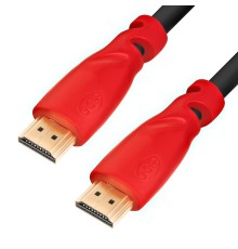GCR Кабель 0.5m HDMI версия 1.4, черный, красные коннекторы, OD7.3mm, 30/30 AWG, позолоченные контакты, Ethernet 10.2 Гбит/с, 3D, 4K GCR-HM450-0.5m, экран