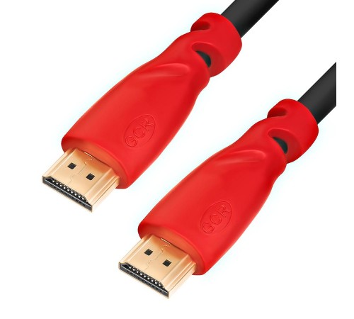 GCR Кабель 0.5m HDMI версия 1.4, черный, красные коннекторы, OD7.3mm, 30/30 AWG, позолоченные контакты, Ethernet 10.2 Гбит/с, 3D, 4K GCR-HM450-0.5m, экран