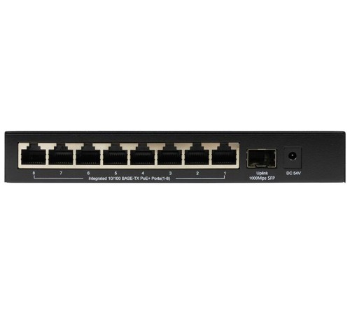 Коммутатор ORIGO Неуправляемый PoE-коммутатор, 8x100Base-TX PoE, 1x1000Base-X SFP, PoE-бюджет 80 Вт, корпус металл
