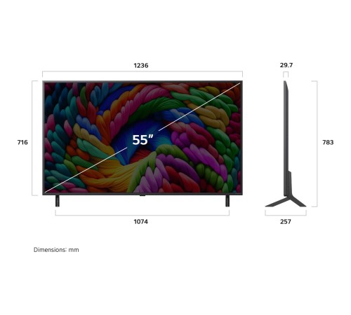 Телевизор ЖК 55'' LG/ 55", Ultra HD, Nano Color, Local Dimming, Smart TV, WebOS, Wi-Fi, DVB-T2/C/S2, MR, 60Hz Native, 2.0ch (20W), 2 HDMI, 2 USB, 2 Pole, Ashed Blue, 2025