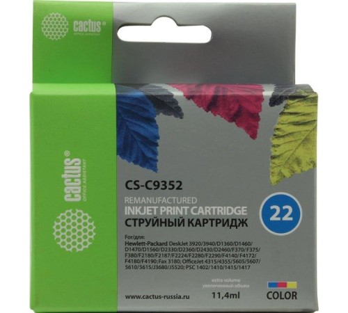 -/ Картридж струйный Cactus CS-C9352 №22 многоцветный (11.4мл) для HP DJ 3920/3940/D1360/D1460/D1470/D1
