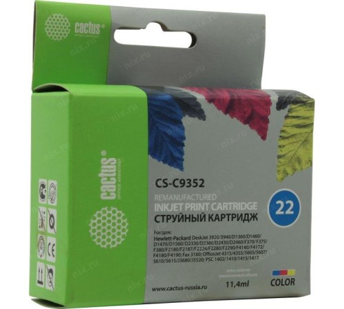 -/ Картридж струйный Cactus CS-C9352 №22 многоцветный (11.4мл) для HP DJ 3920/3940/D1360/D1460/D1470/D1