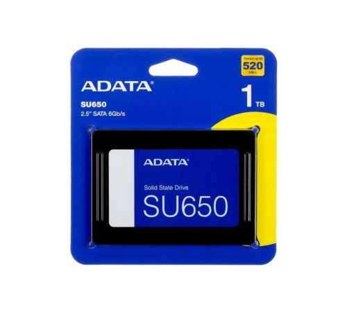 Твердотельный накопитель/ ADATA SSD Ultimate SU650, 1000GB, 2.5" 7mm, SATA3, 3D TLC,R/W 520/450MB/s, IOPs 40 000/65 000, TBW 1120, DWPD 1 (3 года)
