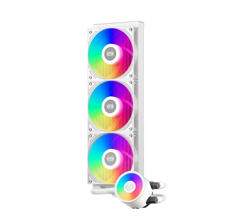 Система охлаждения/ Water Cooling System PCCooler DA360 Pro ARGB WH (300W, 360mm, White, ARGB/ Fans: 3x120mm, 75.8CFM, 33.7dBA, 2200RPM/ Pump height 57mm, 28dBA, 3000RPM, Rad thickness 27mm/ S: 1851, 1700, 1200, 20XX, 115X, AM5, AM4)