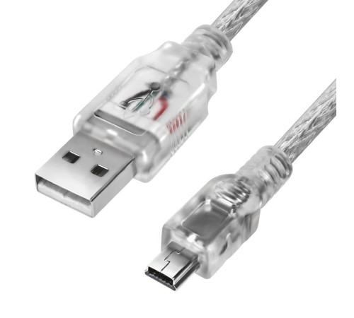 GCR Кабель 0.15m USB 2.0, AM/mini 5P, прозрачный, 28/28 AWG, экран, армированный, морозостойкий, GCR-UM1M5P-BB2S-0.15m