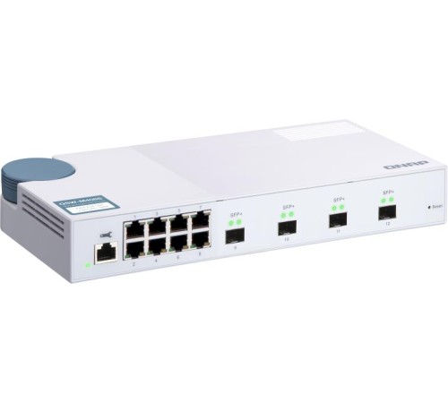 Коммутатор/ QNAP QSW-M408S 10 Gbps managed switch with 4 SFP + ports, 8 1 Gbps RJ-45 ports, bandwidth up to 96 Gbps, JumboFrame support.