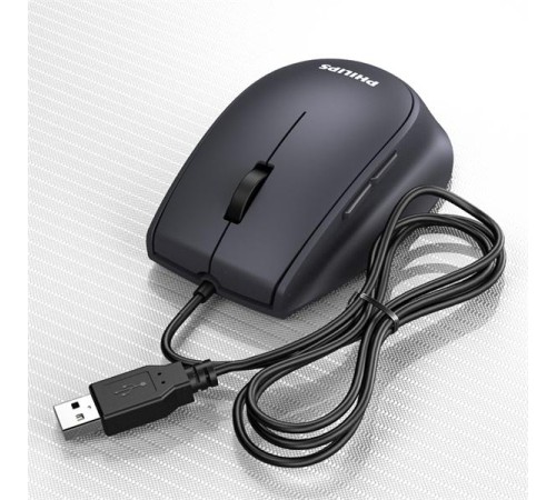 Аксессуары Philips  Проводная Мышь SPK7327, 5 кноп., USB 2.0, 1600dpi, бесшумная, Чёрный