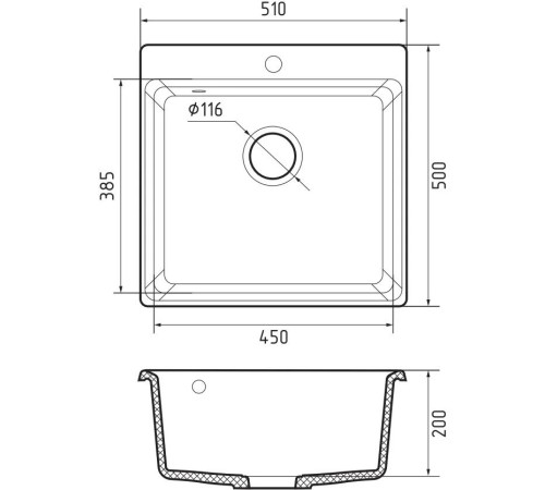 Кухонная мойка GRANFEST LV-510 graphite 1 чаша 450*385*200, монтаж: врезной, материал: мрамор, цвет графит