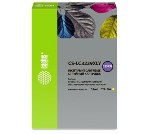 -/ Картридж струйный Cactus CS-LC3239XLY желтый (52мл) для Brother HL-J6000DW/J6100DW