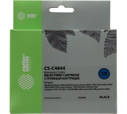-/ Картридж струйный Cactus CS-C4844 №10 черный (72мл) для HP BIJ 1000/1100/1200/2200/2300/2600/2800