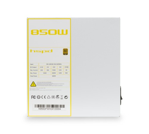 Блок питания/ Power Supply HSPD, 850W 80+ Gold (ATX, 3.1, PCIe 5.1, Full modular, 1x24(20+4)pin mesh 550mm, 2xCPU 8(4+4)pin 700mm, 2xPCIe*2 8(6+2)pin 600+150mm, 1x12VHPWR PCIe 5.1 12+4pin 600W 600mm, 3xSATA*3 450+150+150mm, 1xMOLEX4pin*3 450+150+150mm , A Блок питания/ Power Supply HSPD, 850W 80+ Gold (ATX, 3.1, PCIe 5.1, Full modular, 1x24(20+4)pin mesh 550mm, 2xCPU 8(4+4)pin 700mm, 2xPCIe*2 8(6+2)pin 600+150mm, 1x12VHPWR PCIe 5.1 12+4pin 600W 600mm, 3xSATA*3 450+150+150mm, 1xMOLEX4pin*3 450+150+150mm , A