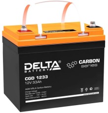 Батарея DELTA серия CGD, CGD 1233, напряжение 12В, емкость 33Ач (разряд 10 часов),  макс. ток разряда (5 сек.) 330А, макс. ток заряда 16.5А, графеновая свинцово-кислотная типа AGM, клеммы под болт М6, ДxШxВ 197х130х159мм., вес 10.3кг., срок службы 15 лет.