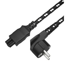 GCR Кабель питания текстиль, 0.5m, евровилка угловая Schuko - С5, черно-белый, 3*0,75mm