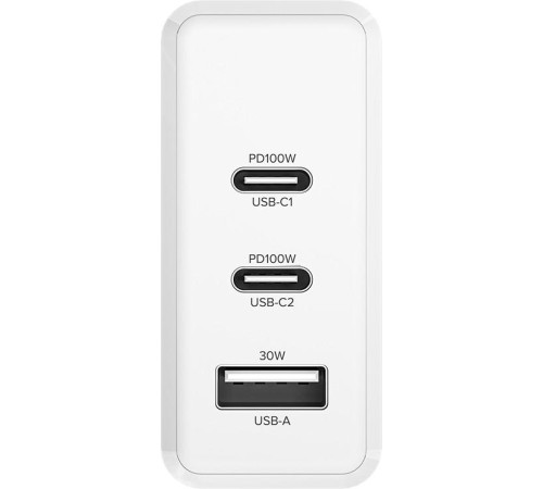 GCR Сетевое зарядное устройство 100W, 1 USB + 2 TypeC, GaN Tech Quick Charger, PD 3.0, белый GCR Сетевое зарядное устройство 100W, 1 USB + 2 TypeC, GaN Tech Quick Charger, PD 3.0, белый