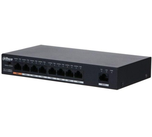 8-портовый неуправляемый коммутатор с РоЕ, Порты: 8 RJ45 10/100Мбит/с PoE/PoE+ 1 RJ45 10/100/1000Мбит/с uplink; мощность PoE: порт 1 до 60Вт порты 28 до 30Вт суммарно до 96Вт; питание: 53В DC