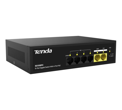 Коммутатор/ Tenda SG106PC 6-Port Gigabit Lite PoE Switch with 4-Port PoE