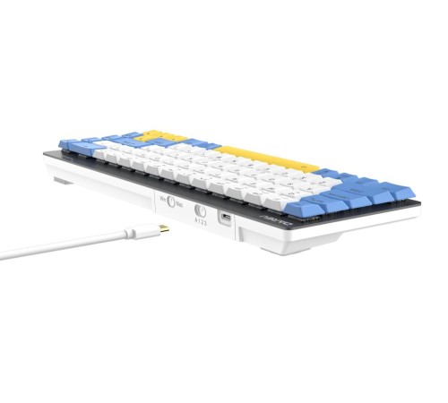 Клавиатура беспроводная Dareu EK868 White-Blue-Yellow (белый/синий/желтый), подключение: проводное+Bluetooth, свитчи: ультратонкие Kailh-Dareu Red (linear)