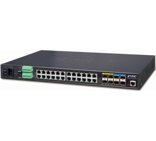 коммутатор/ PLANET IGS-6325-20T4C4X IP30 19" Rack Mountable Industrial L3 Managed Core Ethernet Switch, 24*1000T with 4 shared 100/1000X SFP + 4*10G SFP+ (-40 to 75 C, AC + 2 DC, DIDO), ERPS Ring, 1588, Modbus TCP, Cybersecurity features, Hardware La