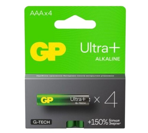 Элемент питания Алкалиновые батарейки c технологией G-tech GP Ultra Plus Alkaline 24А AАA - 4 шт. на блистере (4 шт.)