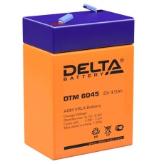 Батарея DELTA серия DTM, DTM 6045, напряжение 6В, емкость 4.5Ач (разряд 20 часов),  макс. ток разряда (5 сек.) 67.5А, макс. ток заряда 1.32А, свинцово-кислотная типа AGM, клеммы F1, ДxШxВ 70х47х101мм., вес 0.78кг., срок службы 6 лет./ Battery DELTA series