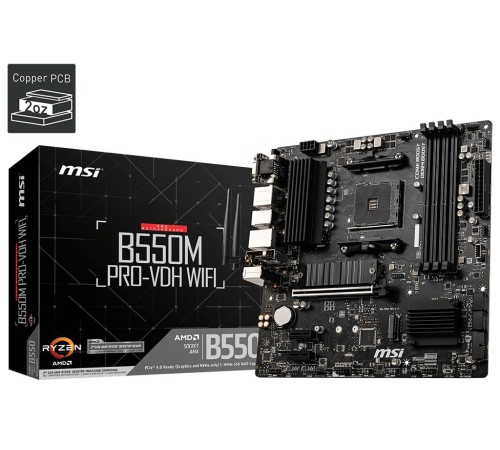 Материнская плата/ MB MSI AMD B550 sAM4, 4xDDR4(128GB), D-SUB/HDMI 2.1/DP, 1xPCIe 4.0x16, 2xPCIe 3.0, 1xLAN, Wi-Fi, BT, 4xSATA 6Gb/s, 2xM.2, 4xUSB 3.2, 2xUSB 2.0, 1xPS/2, mATX Материнская плата/ MB MSI AMD B550 sAM4, 4xDDR4(128GB), D-SUB/HDMI 2.1/DP, 1xPCIe 4.0x16, 2xPCIe 3.0, 1xLAN, Wi-Fi, BT, 4xSATA 6Gb/s, 2xM.2, 4xUSB 3.2, 2xUSB 2.0, 1xPS/2, mATX