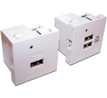  Модуль USB-зарядки, 2 порта, без шторки, 2.1A/5V, 45x45, белый