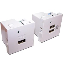  Модуль USB-зарядки, 2 порта, без шторки, 2.1A/5V, 45x45, белый