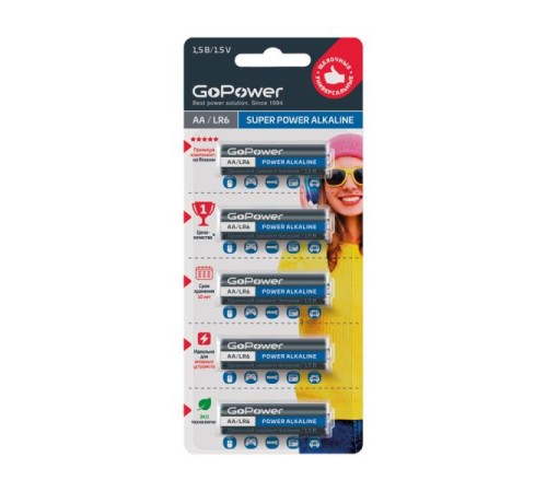 Батарейка AA/ Батарейка GoPower LR6 AA BL5 Alkaline 1.5V (5/50/600) (5 шт.) Батарейка AA/ Батарейка GoPower LR6 AA BL5 Alkaline 1.5V (5/50/600) (5 шт.)