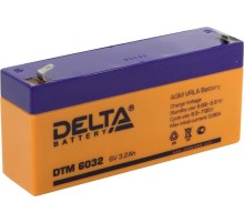 Батарея DELTA серия DTM, DTM 6032, напряжение 6В, емкость 3.2Ач (разряд 20 часов),  макс. ток разряда (5 сек.) 48А, макс. ток заряда 0.93А, свинцово-кислотная типа AGM, клеммы F1, ДxШxВ 134х34х61мм., вес 0.65кг., срок службы 6 лет./ Battery DELTA series D