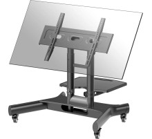 Мобильная стойка ONKRON на 1 для ТВ и сенсорных панелей/ 32-70" от 100х100 до 400х600 наклон 0-90? макс нагр 45кг Высота 800-1010мм, кабель-канал, регулировка полки по высоте, колесики с блокировкой, Размер основания: 860х600 мм, черная