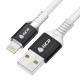GCR Кабель PREMIUM 1.0m AM/Lightning LED для iPhone, iPad, Air, MFi, белый силикон, AL case черный, прозрачный ПВХ, GCR-54442