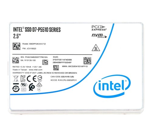 Твердотельный накопитель/ Intel SSD D7-P5510 Series, 3.84TB, U.2(2.5" 15mm), NVMe, PCIe 4.0 x4, TLC, R/W 6500/3400MB/s, IOPs 700 000/170 000, TBW 7000, DWPD 1 (12 мес.) Твердотельный накопитель/ Intel SSD D7-P5510 Series, 3.84TB, U.2(2.5" 15mm), NVMe, PCIe 4.0 x4, TLC, R/W 6500/3400MB/s, IOPs 700 000/170 000, TBW 7000, DWPD 1 (12 мес.)