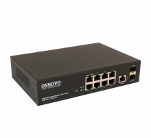 PoE Коммутатор OSNOVO SW-80802/L(150W) Управляемый L2 PoE коммутатор Gigabit Ethernet на 8 RJ45 PoE + 2 x GE SFP порта. Порты: 1 x GE (10/100/1000Base-T) с PoE (до 60W, A+B) + 7 x GE (10/100/1000 Base-T) с PoE (до 3