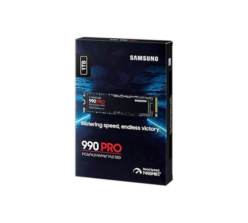 Твердотельный накопитель/ Samsung SSD 990 PRO, 1000GB, M.2(22x80mm), NVMe 2.0, PCIe 4.0 x4, V-NAND TLC, R/W 7450/6900MB/s, IOPs 1 200 000/1 550 000, DRAM buffer 1024MB, TBW 600, DWPD 0.33, with Heatsink (12 мес.) Твердотельный накопитель/ Samsung SSD 990 PRO, 1000GB, M.2(22x80mm), NVMe 2.0, PCIe 4.0 x4, V-NAND TLC, R/W 7450/6900MB/s, IOPs 1 200 000/1 550 000, DRAM buffer 1024MB, TBW 600, DWPD 0.33, with Heatsink (12 мес.)