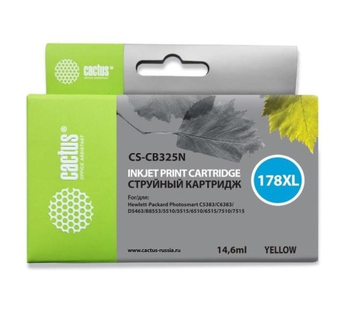 -/ Картридж струйный Cactus CS-CB325N(CS-CB325) №178XL желтый (14.6мл) для HP PS B8553/C5383/C6383/D546