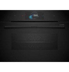 Встраиваемая электрическая духовка BOSCH Accent Line. Компактный духовой шкаф-пароварка, черный, 14 режимов + комбинированные режимы, функция приготовление на пару 100%, 4-слойное остекление, 3 цветных текстовых TFT-дисплея 2,5" с сенсорным управлени