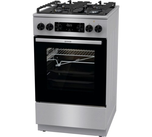 Плита GORENJE/ Комбинированная плита, Цвет: нержавеющая ст, Материал дверцы: Стеклянная дверца, Стандартный шарнир дверцы, Крышка: Металлическая крышка, Тип духовки: Мультифункциональная духовка, Газовая варочная панель, Автоматический электроподжиг вароч