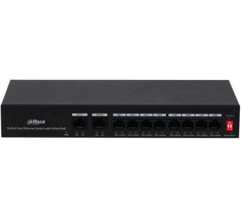 8-портовый неуправляемый коммутатор с РоЕ Порты: 8 RJ45 10/100Мбит/с (PoE/PoE+) 2 RJ45 10/100Мбит/с (uplink); мощность PoE: порты 18 до 30Вт суммарно до 65Вт; питание: 100240В(AC)