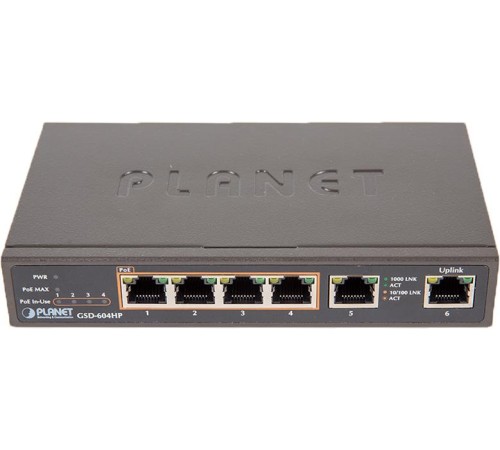 коммутатор/ PLANET 4-Port 10/100/1000T 802.3at POE + 2-Port 10/100/1000T Desktop Switch (55W POE Budget, External Power Supply)