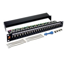 Патч-панель Патч-панель 19", 24 порта RJ45, экранированная, кат.5E, 1U