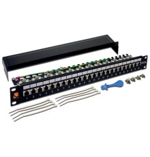 Патч-панель Патч-панель 19", 24 порта RJ45, экранированная, кат.5E, 1U