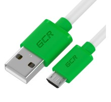 GCR QC Кабель 0.15m MicroUSB, быстрая зарядка, белый TPE, зеленые коннекторы, 28/22 AWG, GCR-53285