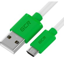 GCR QC Кабель 0.15m MicroUSB, быстрая зарядка, белый TPE, зеленые коннекторы, 28/22 AWG, GCR-53285