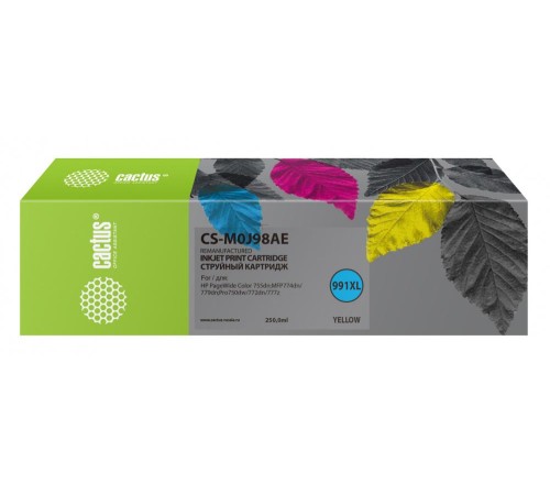 -/ Картридж струйный Cactus CS-M0J98AE 991XL желтый (250мл) для HP PW 755dn/MFP774dn/779dn/Pro750dw/772