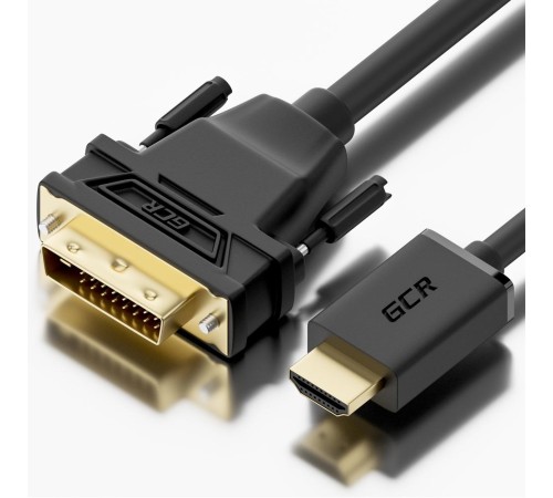 GCR Кабель 20.0m HDMI-DVI черный, OD8.0mm, 28 AWG, позолоченные контакты, 19M / 25M Dual Link, тройной экран
