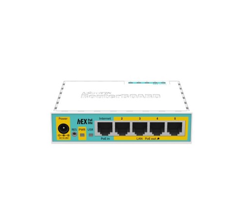 Маршрутизатор MikroTik hEX PoE lite with 650MHz CPU, 64MB RAM, 5xLAN (four with PoE out), USB, RouterOS L4, plastic case and PSU (незначительное повреждение коробки)