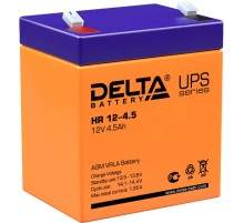 Батарея DELTA серия HR, HR 12-4,5, напряжение 12В, емкость 4.5Ач (разряд 20 часов),  макс. ток разряда (5 сек.) 67.5А, макс. ток заряда 1.35А, свинцово-кислотная типа AGM, клеммы F1, ДxШxВ 90х70х101мм., вес 1.75кг., срок службы 8 лет./ Battery DELTA serie